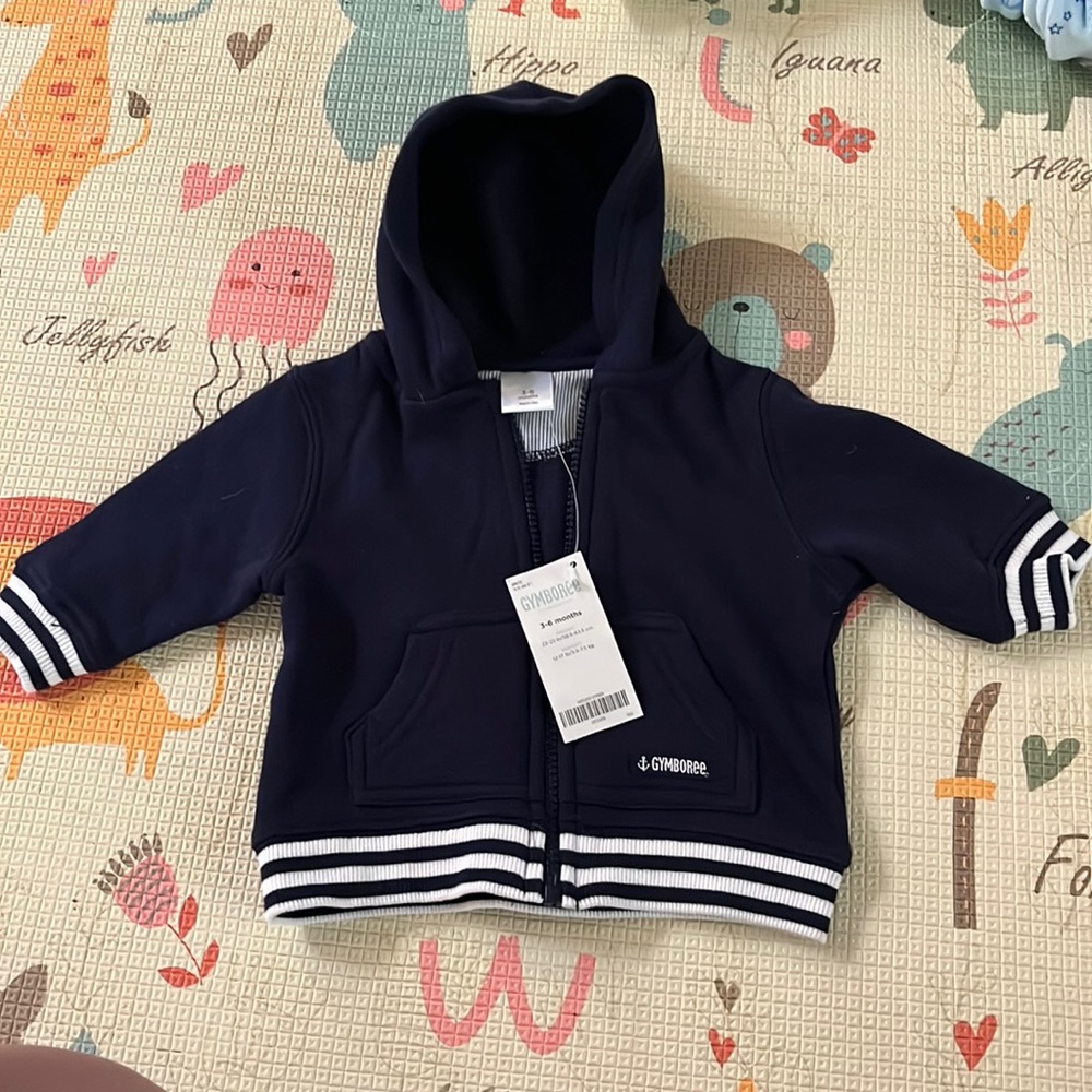 NWT! Gymboree navy, hooded sweatshirt 3-6M